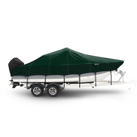 Eevelle Boat Cover BAY BOAT Rounded Bow, Low or No Bow Rails, Outboard Fits 32ft 6in L up to 120in W Green SFCCB32120B-HTR